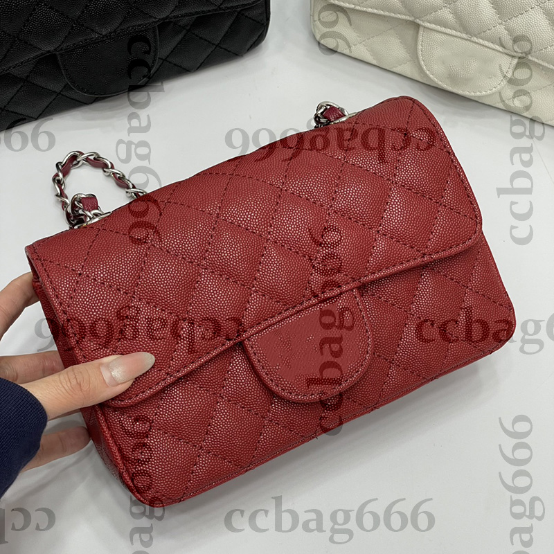 20CM Designer Grained Calfskin Caviar Leather Mini CF Shoulder Bag Silver Metal Hardware Matelasse Chain Cross Body Shoulder Hand Bag Luxe Sac Purse