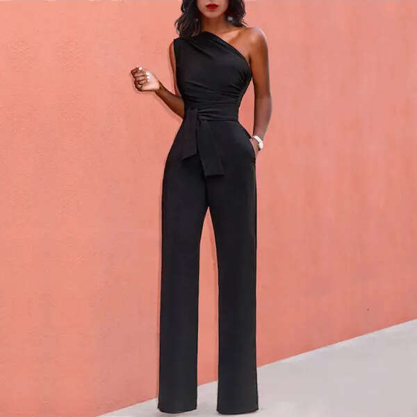 spring summer solid color fashionable Chinese with slanted collar mid waist temperament commuting jumpsuit 2024 new style chic and elegant clothing