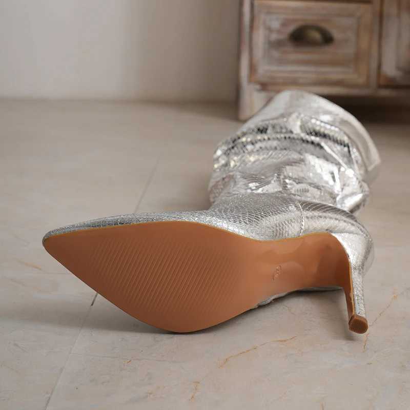 High Quality Eilyken Fi Sier Wen Knee High Boots Sexy Pointed Toe Thin H Women Lg Side Zipper Fem Shoes T241206