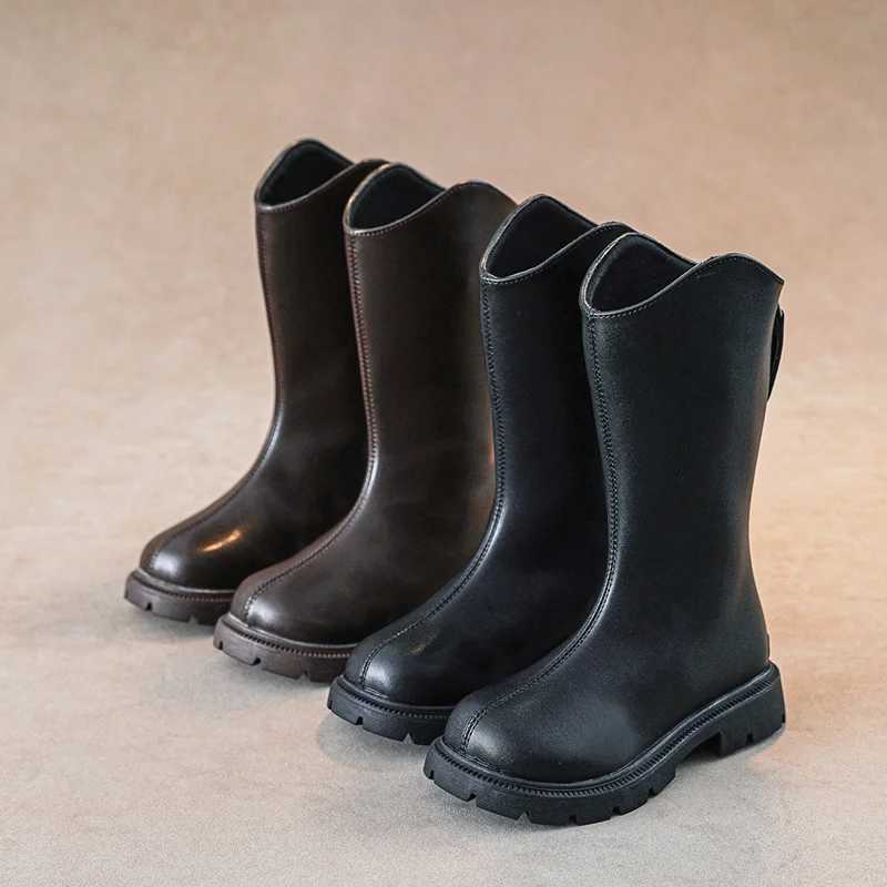 Autumn/Winter Sweet Baby Girls Round Toe Popular Casual Catwalk Boots Zipper Kids Soft Children Elegant Square Heel Warm BootsXJ241206