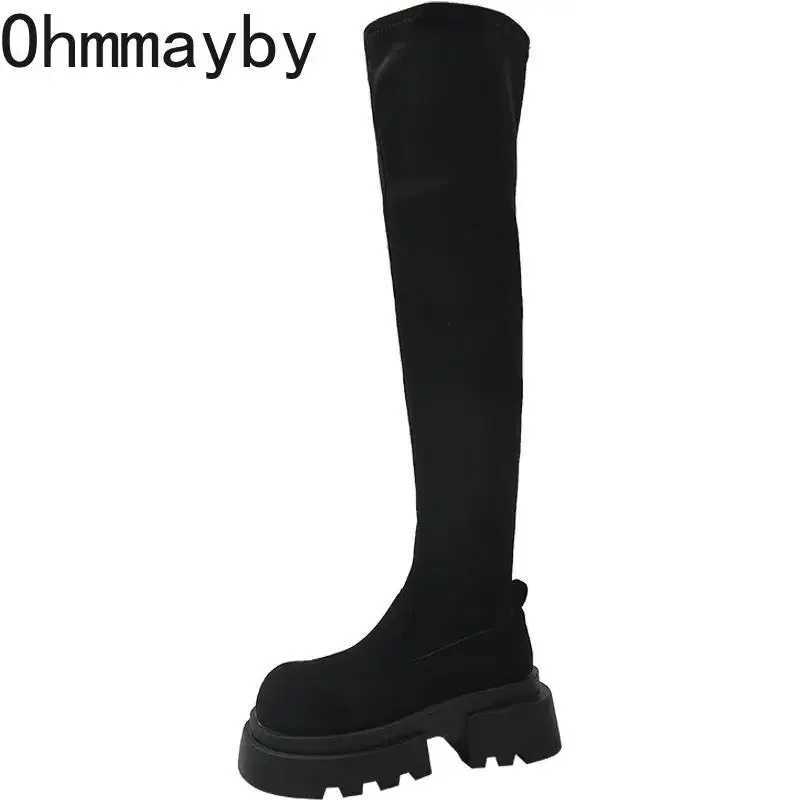 High Quality Streh Slim Wen Over The Knee High Boots Fi Soft Leather Shoes Autumn Thick High Heels Ladies Knight Lg Boots T241206