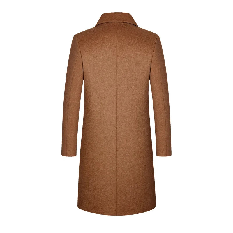 Autumn Winter Mens Wool Blended Coat Office Casual Slim Trench Coat Pockets Business Single Breasted Coat 5XL 241204