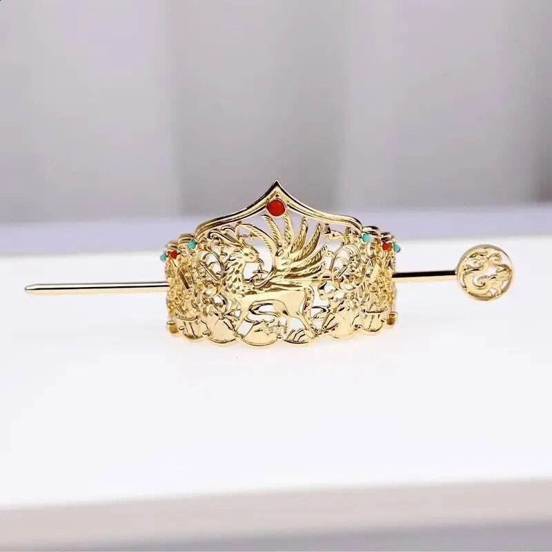 Womens Gold Plated Phenix Hairpin Chinese Headdress 241122