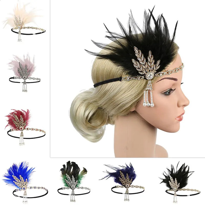 Women Hairband Headpiece Feather Flapper Headband Headdress Vintage Costume Party Hair Accessories 241122