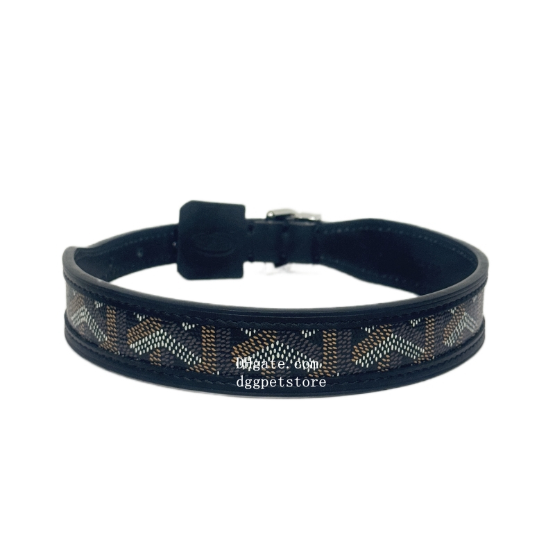Designer Dog Collar and Leash with Classic Plaid Pattern High Quality PU Leather Puppy Collars Modern Designer Look for Small Medium Pets Dog Cats Black S B203