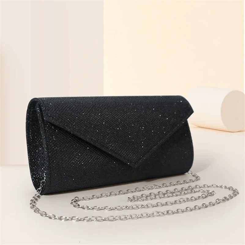 Women Envelope Evening Bag Glitter Ladies Chain Shoulder Bags Shiny Silver Long Purse Female Wedding Party Clutches Mini Handbag 241126