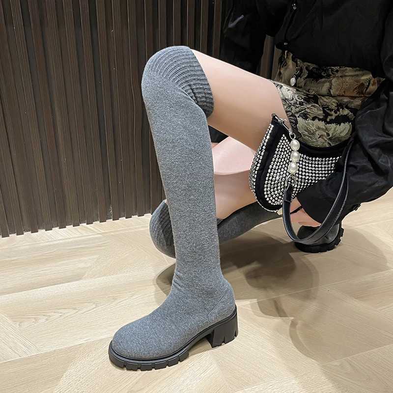 High Quality Sexy Long Socks Boots Winter New Fi Over Knee Warmth Botas Strapless Strap Pump Shoes High H Boots T241206
