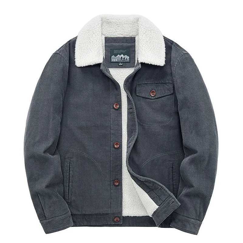 Lamb Wool Jacket Mens Autumn and Winter Fleece Thickened Cotton Clothes Casual Tooling Cotton Retro Corduroy MenXJ241206
