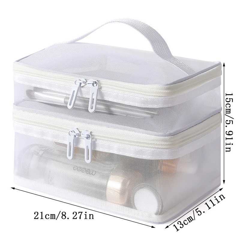 Travel 2 Layers Cosmetic Organizer Bag Transparent Folding Mesh Zipper Storage Pouch Large Capacity Makeup W Kit Bag 2024XJ241206