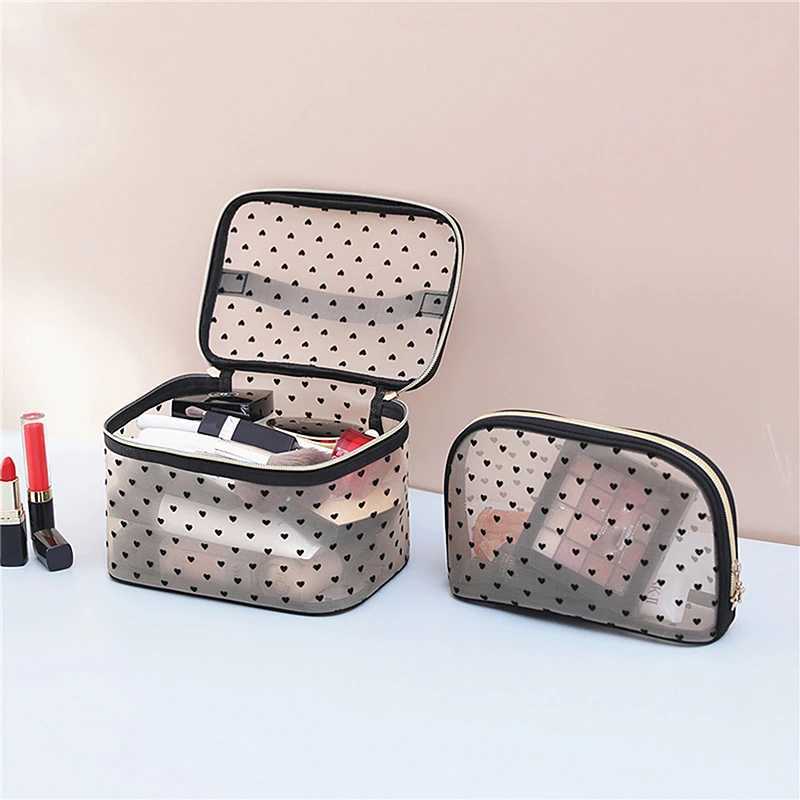 1PCS 5PCS Love Makeup Bags Mesh Cosmetic Bag Portable Travel Zipper Pouches for Home Office Accessories Cosmet Bag NewXJ241206