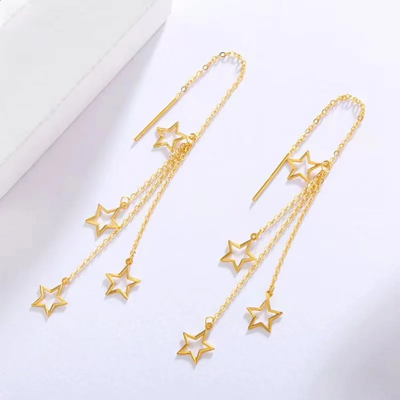 Real 18k tassel womens pendant earrings exquisite jewelry Au750 gold rose gold pendant earrings birthday gift 241205