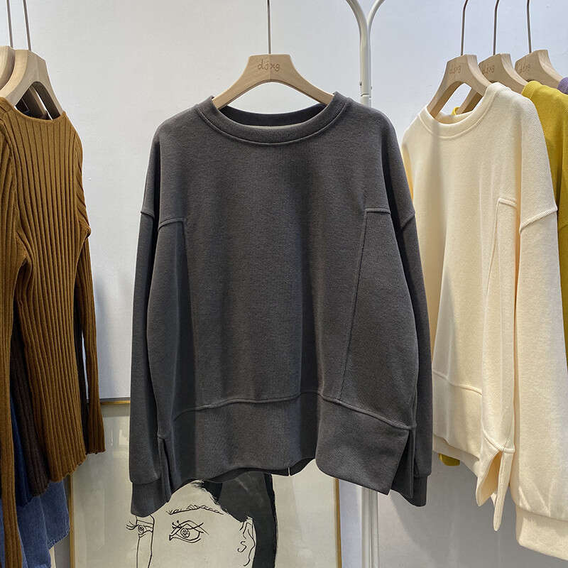 Women's Spring Autumn Thin Sweatshirt New Korean Ins Trendy Stylish Versatile Loose Fit Lazy Side Slit Jacket Top