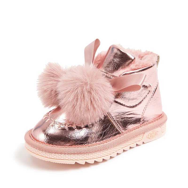Fashion Girl Boots Princess Bow Winter Boot Anti Slip Fleece Child Shoes Versatile Comfort Snow Boots Daily Casual Cotton BootXJ241206