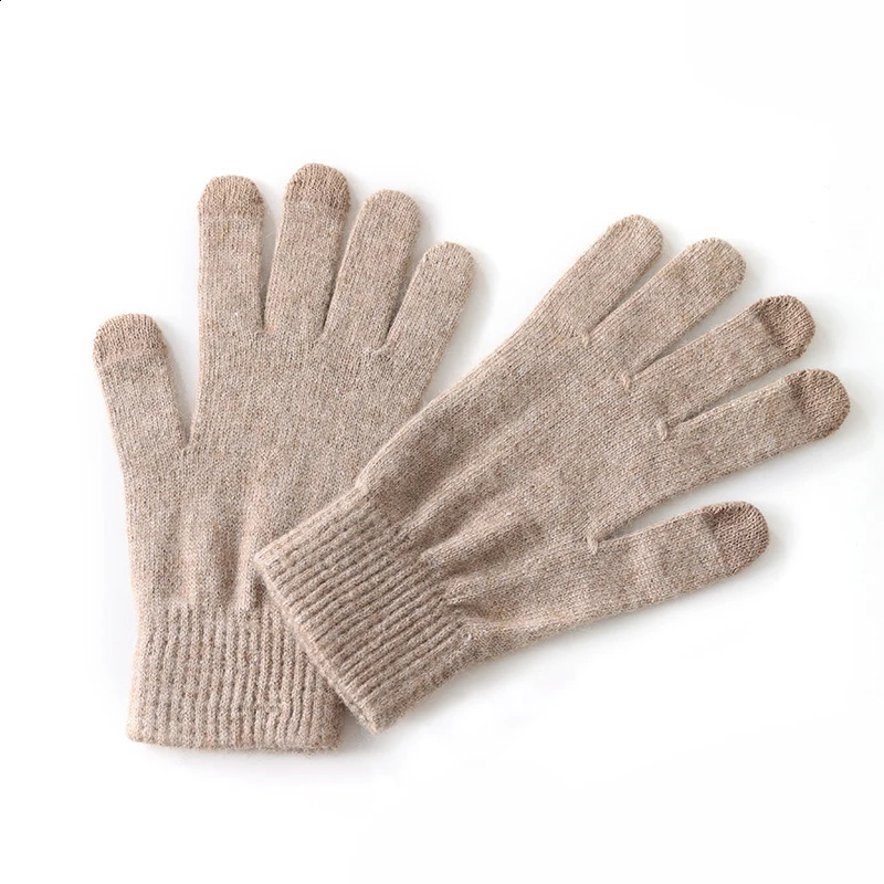 100% real wool knitted gloves with touch screen fingers womens autumn/winter thick warm wrist protection classic womens warm gloves 241206