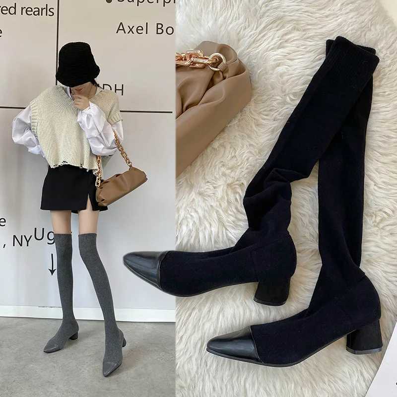 High Quality Fi Thick High Boots Elastic Fabric Socks Boots Warm Point Toe High H Shoes Autumn Winter Sexy Over the Knee Boots T241206