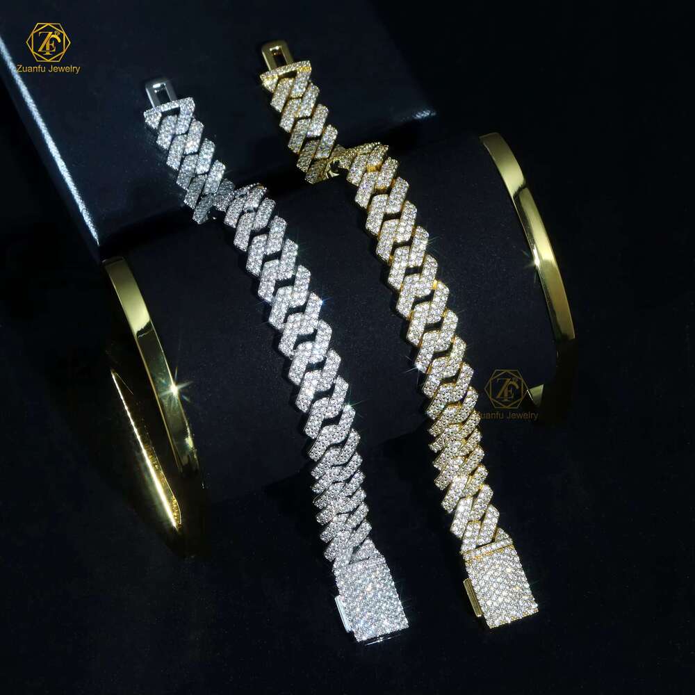Custom 8mm 10mm 15mm Iced Necklace Sterg Sier White Gold Plated Dia Moissanite Cuban k Chain A+
