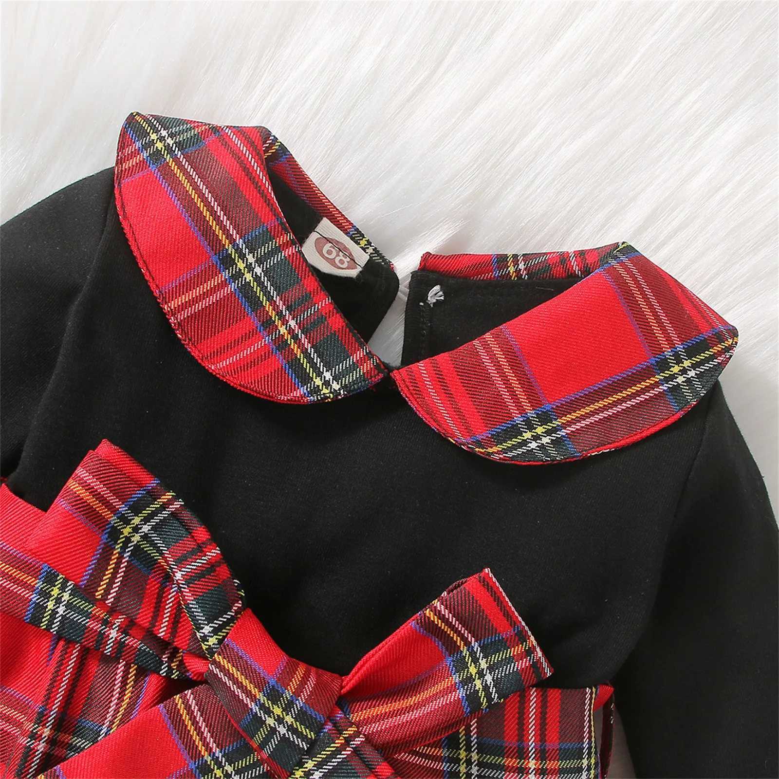 Princess Dress For Girls Xmas Infant Newborn Baby Girls Patchwork Long Sleeve Bowknot Christmas Plaid Princess Conjuntos De NiAXJ241206