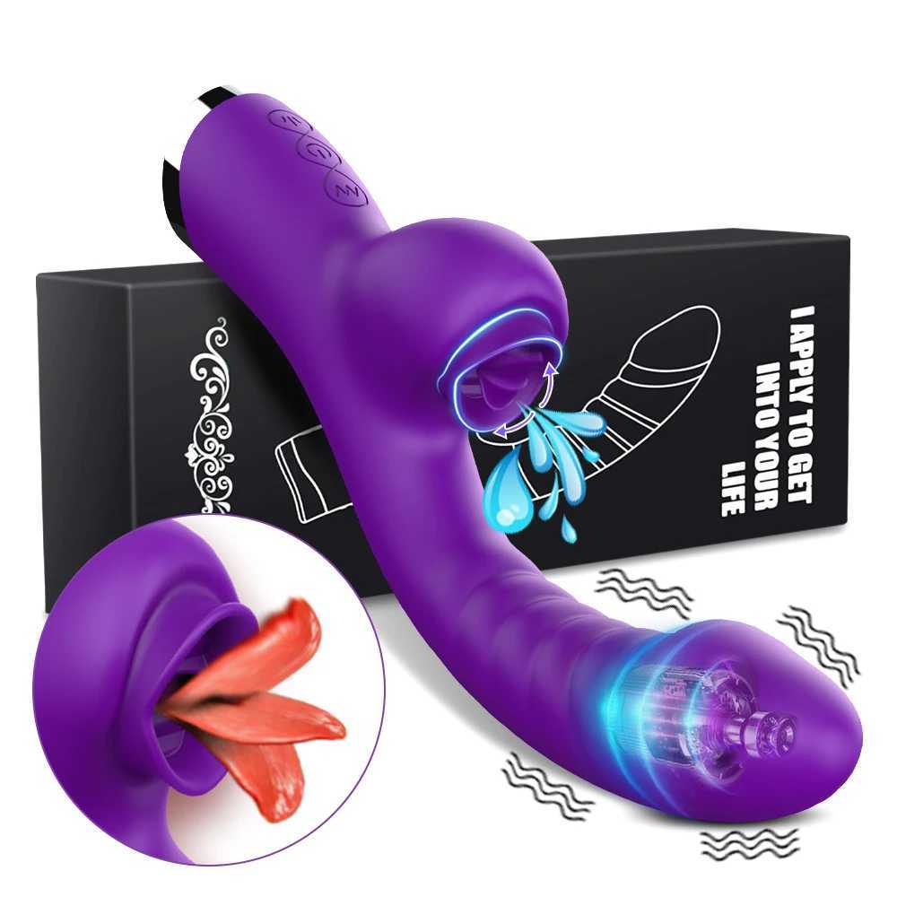 Vibrator For Women 2 In 1 Licking Mane Clitoris Stimulator G-Spot Powerful Vibro Dildo Wand Female Clit Sucker Adult Sex ToysXJ241206