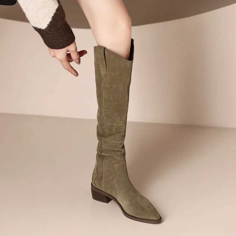 High Quality new leather warm round toe platform knee high boots knight boots Fem autumn and winter thick high H winter boots T241206