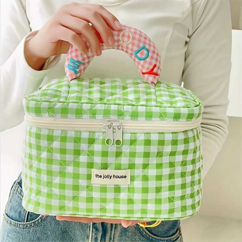 1pc cute color ctrast check delie bucket makeup bag for ladies outdoor travelXJ241206