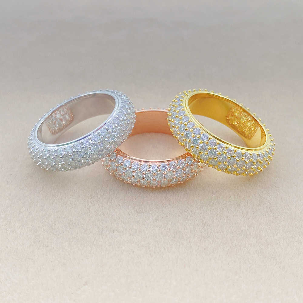 Hip hop 925 silver set VVS four row round Mohsen rings mens and womens rings ins fashion trend full of diamonds