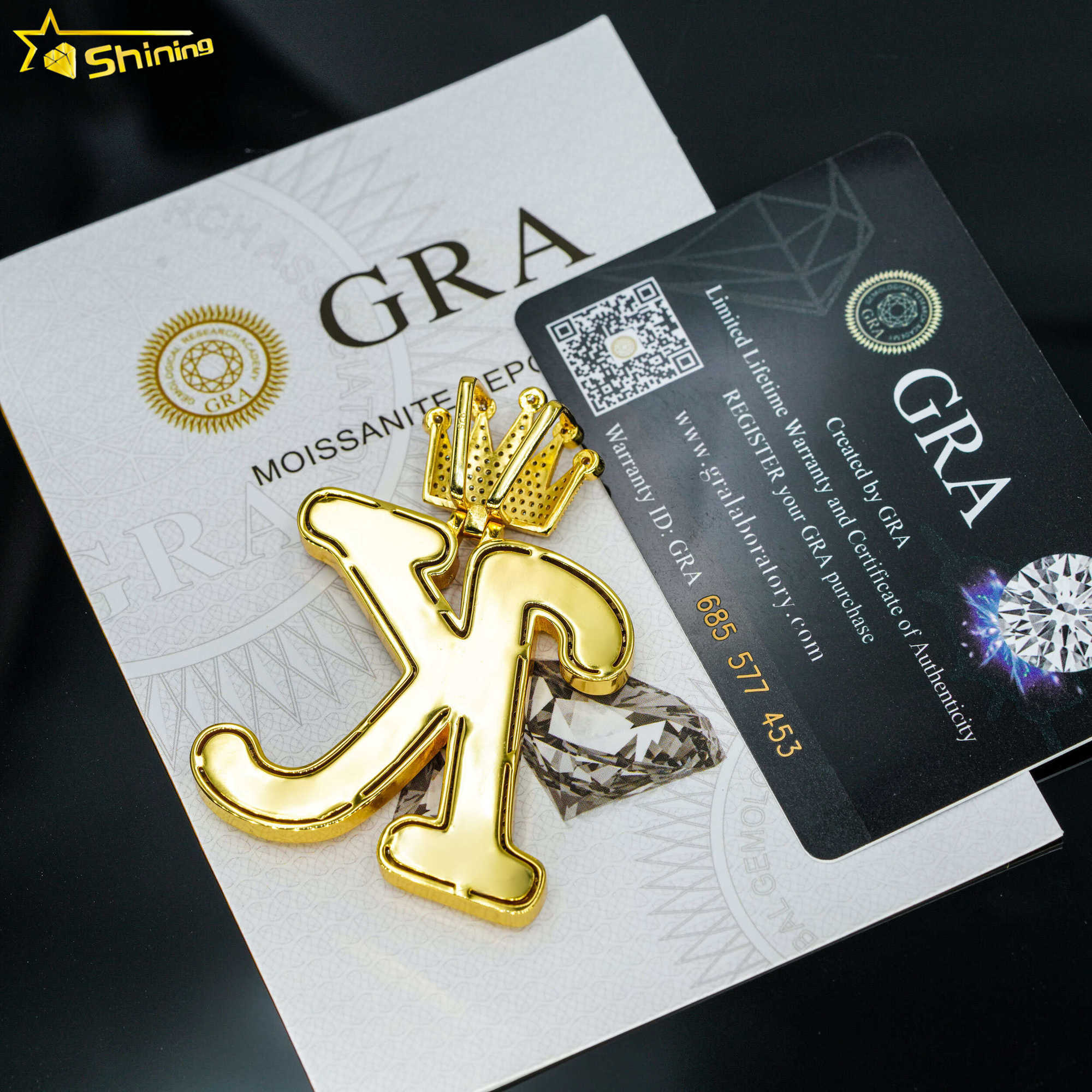 S925 Silver Hip Hop Iced Out Moissanite Initial K Letter Pendant Custom Fashion VVS Moissanite Diamond A-Z Letter Pendant