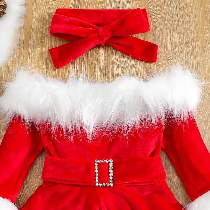 1-7Y Kids Girls Par Princess Dress for Christmas Baby Furry Velvet Long Sleeve A-line Dress with Belt Children Winter ClothingXJ241206