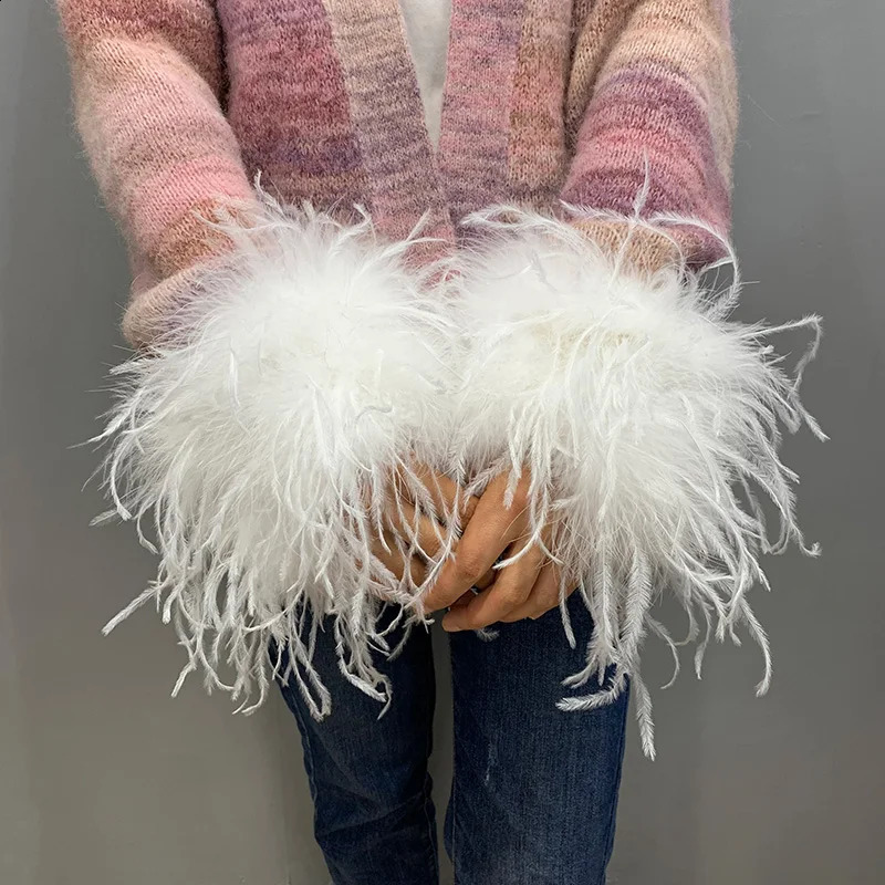 arrival in summer Wide fur cuffs with 100% genuine Auster feather cuffs detachable sleeve heater S47 241206
