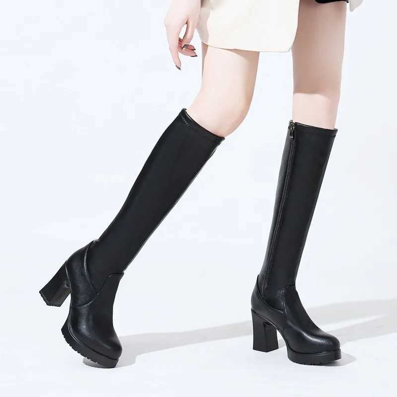 High Quality New High Heels Warm Thick Heels Thick Bottom Knees High Boots Warm Fi Boots T241206