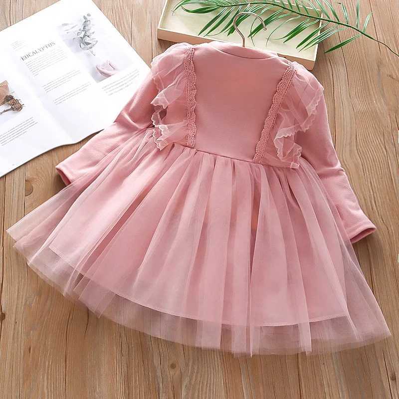Girl Dress Autumn Tulle Long Sleeve Ruffles Children Par Dresses Lovely Mesh Babies One PieceXJ241206