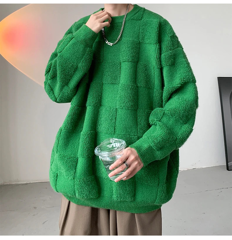 Plus Size 8XL American Street Pullover Sweater Fashion Sense Towel Embroidered Check Sweater for Men Couple Women Sweater 241206