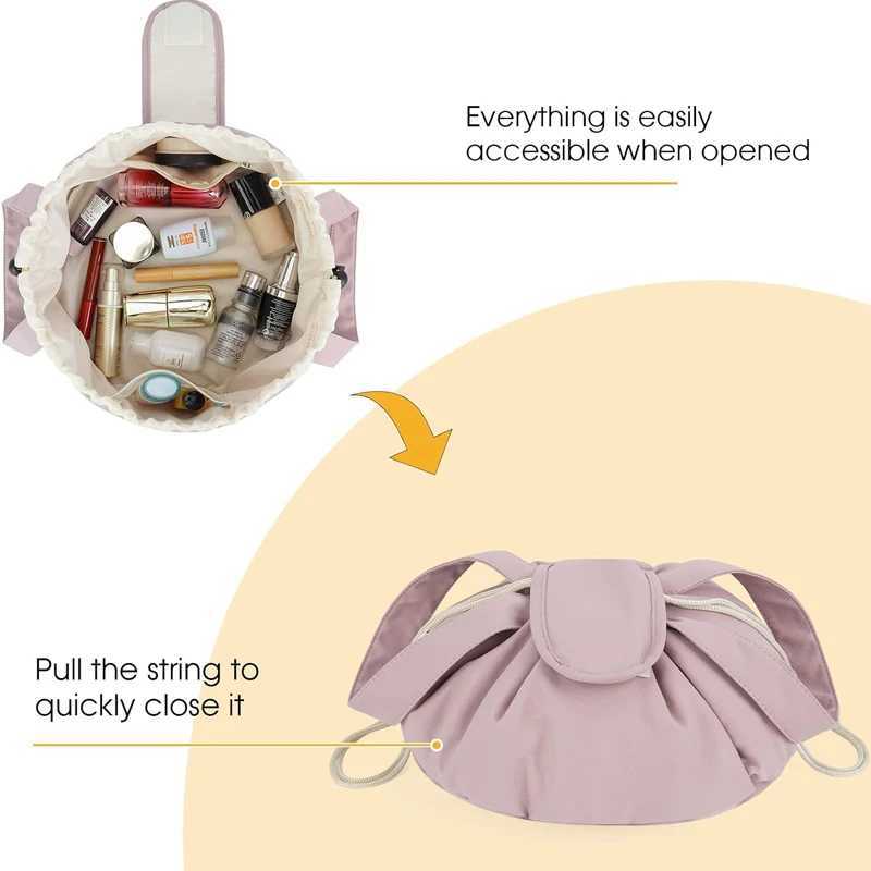 Barrel Drstring Makeup Bag Large Capacity Womens Cosmetic Bag Toiletries Organizer Pouch Lady Travel Storage CaseXJ241206