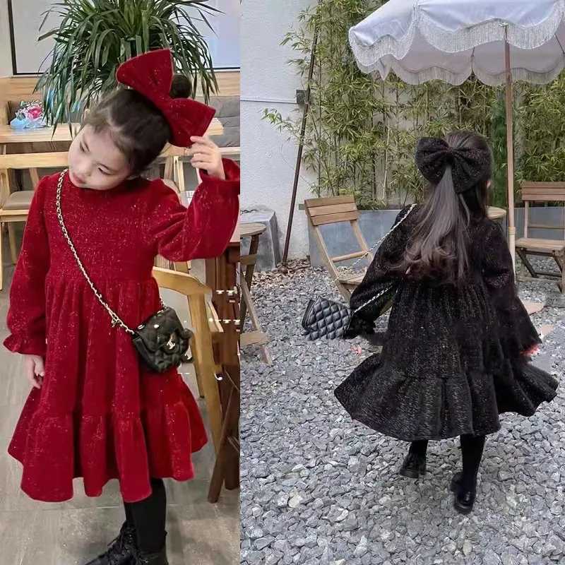 Girls Skirt Christmas and New Year Girls Skirt Canary Plus Velvet Thick Bow Dress Princess Dress 2024 New Winter Dress FashionXJ241206