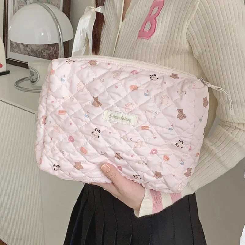 Cute Pink Womens Cosmetic Bag Make Up Case Quilted Cott Travel Storage Bags Portable W Bag Cluh Purse Handbags Mommy BagXJ241206
