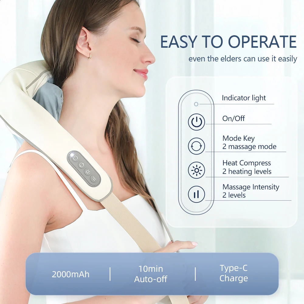 Foreverlily 26W Brushless Motor Neck And Shoulder Massager Wireless Shoulder And Back Kneading Massage Shawl Neck masajeador 250519
