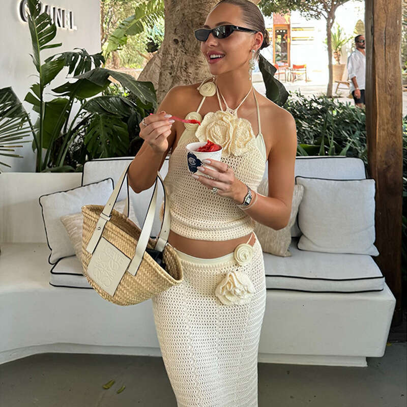 products for 2025 New European and American women's solid color knitted ating wer beach bikini swimsuit, cover up, sun protection set, 2024 tempe