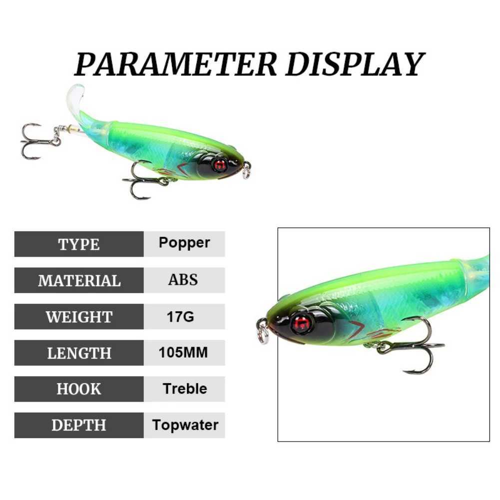 10.5CM Whopper Popper Topwater Fishing Lure Artificial Hard Bait 3D Eyes Plopper With Soft Rotating Tail Fishing BaitsXJ241128
