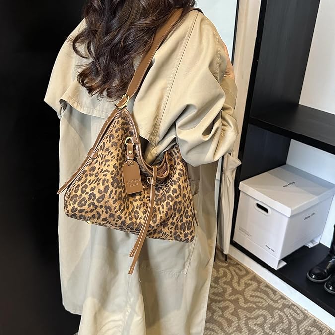 Purses for Women - Large Leopard Print Hobo Suede Tote Shoulder Bag Crossbody Handbag Fall Purse Valentine's Day
