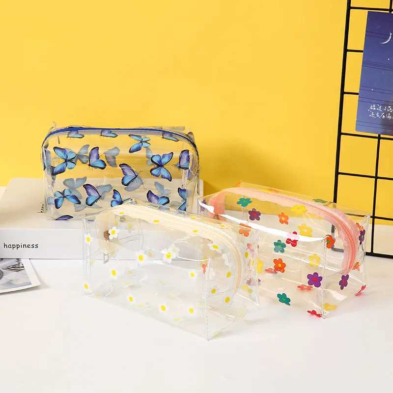 Transparent Zipper Makeup Bag Women Travel Clear Statiery Cosmetics Organizer Box Heart Waterproof Toiletry W Make Up BagsXJ241206
