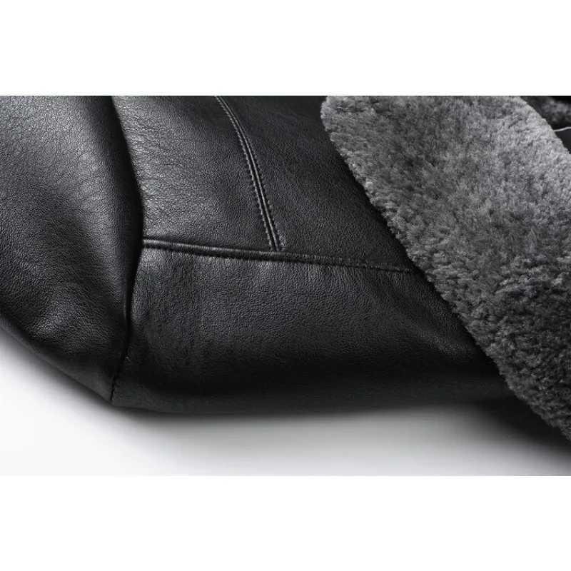 2 Colors!2023 Autumn and Winter Mens Leather Coat Thickened and Velvet Flip Collar Warm Leather Coats Mens JacketXJ241206