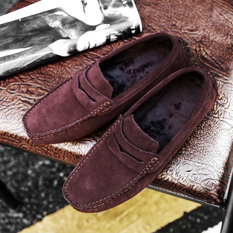Winter Warm Fur Casual Shoes Men Loafers Suede Shoes Male Flats Soft Light Driving Shoes Man Moccasins Mens Shoes 241206