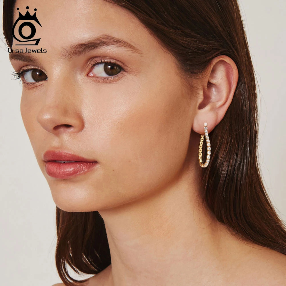 ORSA JEWELS 925 sterling silver 2.5mm round cut CZ womens tennis chain earrings 4A zirconia ring earrings jewelry SE395 241205