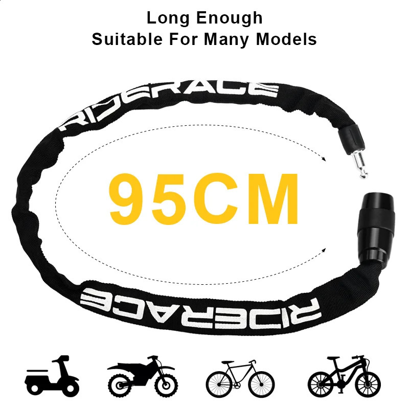 RIDERACE Bicycle Chain Lock Portable Antitheft High Security MTB Mountain Bike With 2 Keys For Scooter Electric EBike 241203