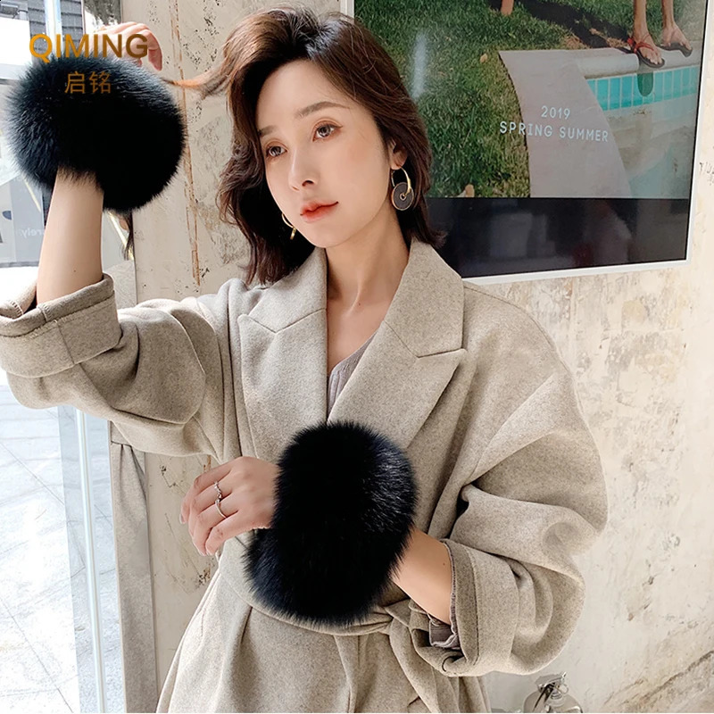 Winter real fox fur cuffs warm fur wrist cuffs fur sleeves fluffy fur cuffs womens outerwear arm cuffs bracelet wristband 241206
