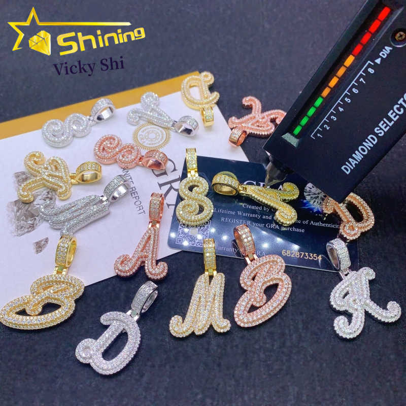 Iced out hip hop s925 silver gold plated vvs moissanite diamond letter K pendant custom moissanite pendant for rapper