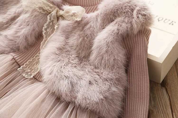 GirlS Warm Dress Autumn And Winter Imitation Mink Velvet Outfit Mesh Fashionable Plus Velvet Warmth One-Piece Princess DressXJ241206
