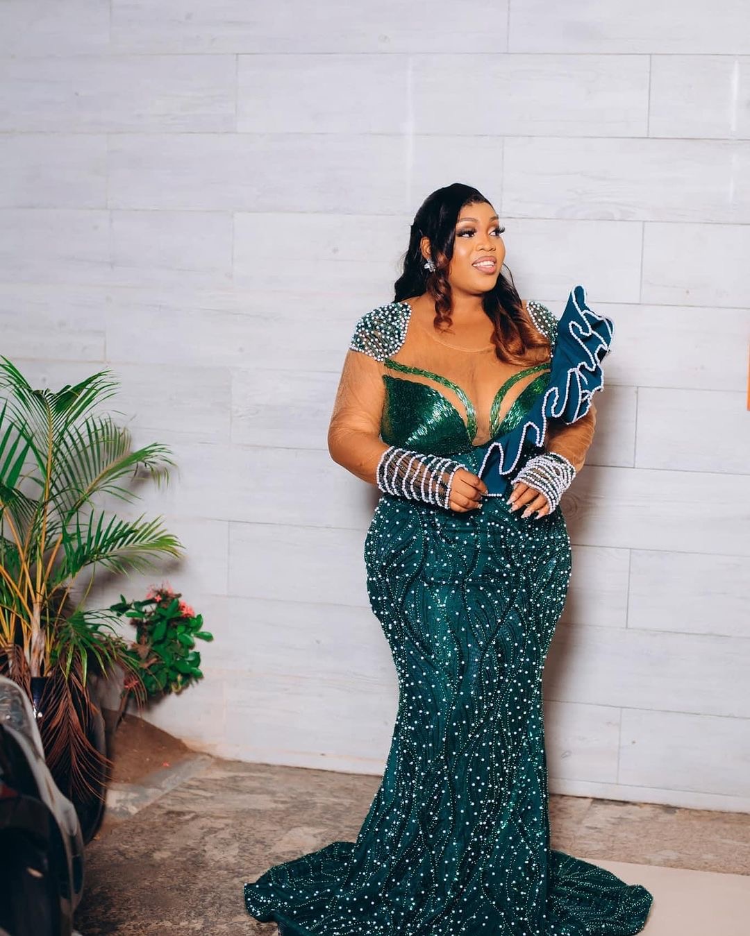 Hunter Green Prom Dresses 2025 Pearls Beaded Full Sleeves Sequined Evening Formal Party Second Birthday Engagement Gowns Plus Size Dress For Special O