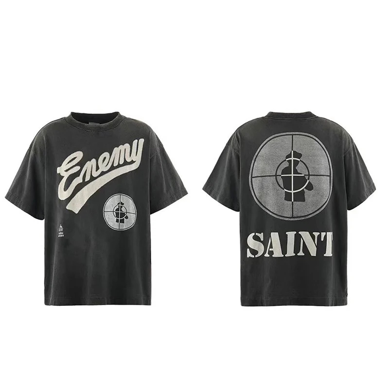 Hip Hop Vintage Washed Black T-Shirt Best Quality Cotton Oversized Tee Top Casual Fashion T Shirt For Men Women With Tag