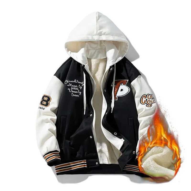 Embroidery Trendy Sweatshirt Coat Thick Warm Zipper Lamb Wool Jacket Men and Woman Winter Plush Lined Hip Hop Cardigan HoodieXJ241206