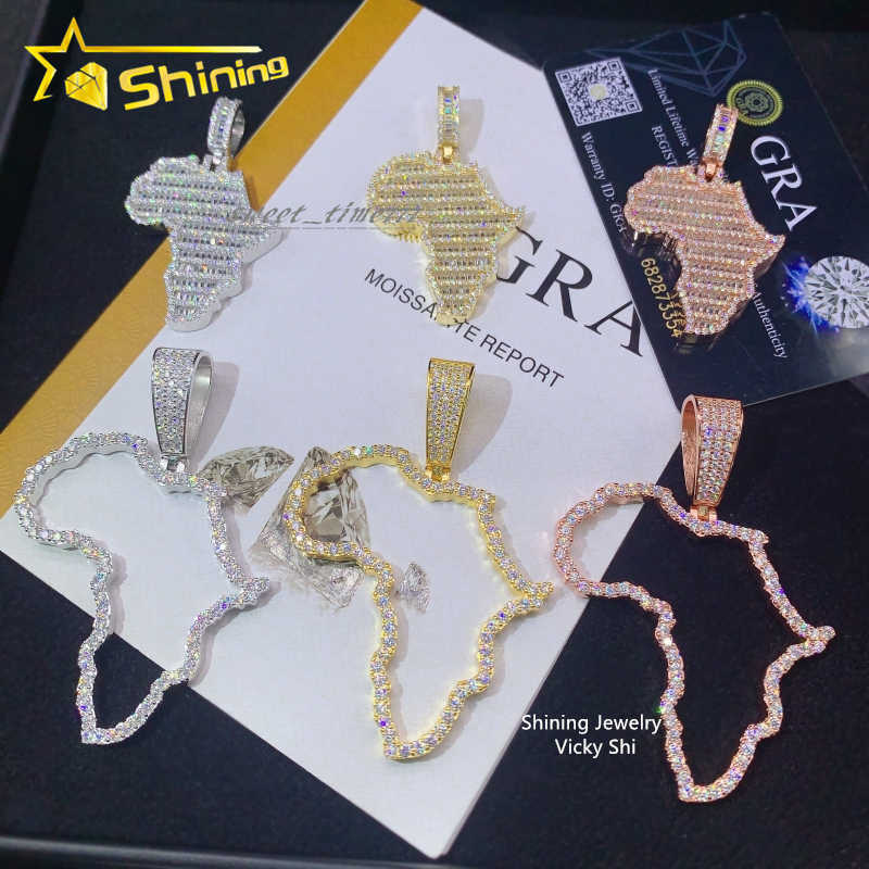 Pass Diamond Tester Iced Out 925 Sterling Silver VVS Moissanite Diamond Map Pendant Custom Moissaite Pendant Hiphop Jewelry